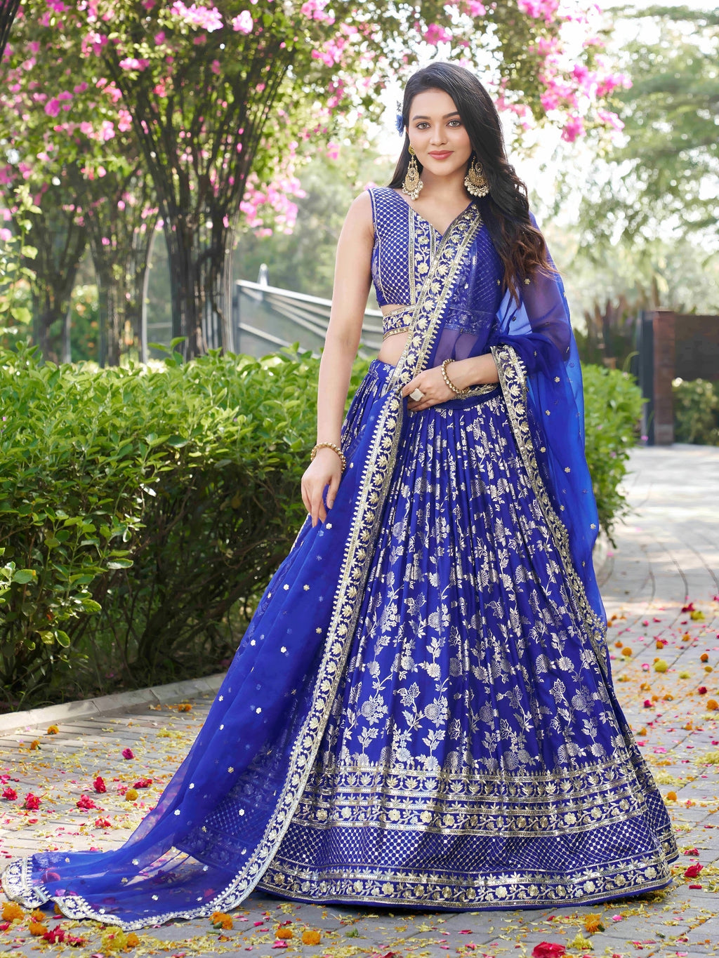 Royal Blue Botanical Gleam Lehenga Choli