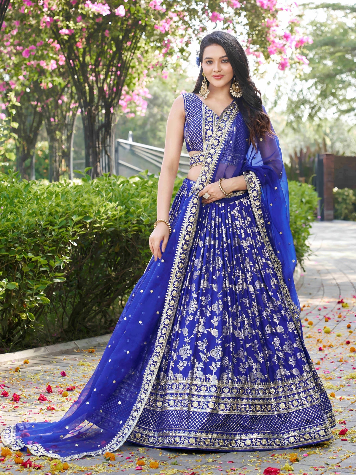 Royal Blue Botanical Gleam Lehenga Choli