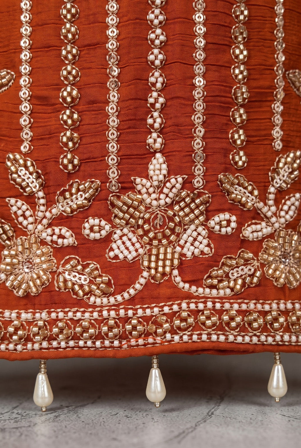 Sayuri Designer Jacquard Beads Collection D.No 10297-B - Rust Orange