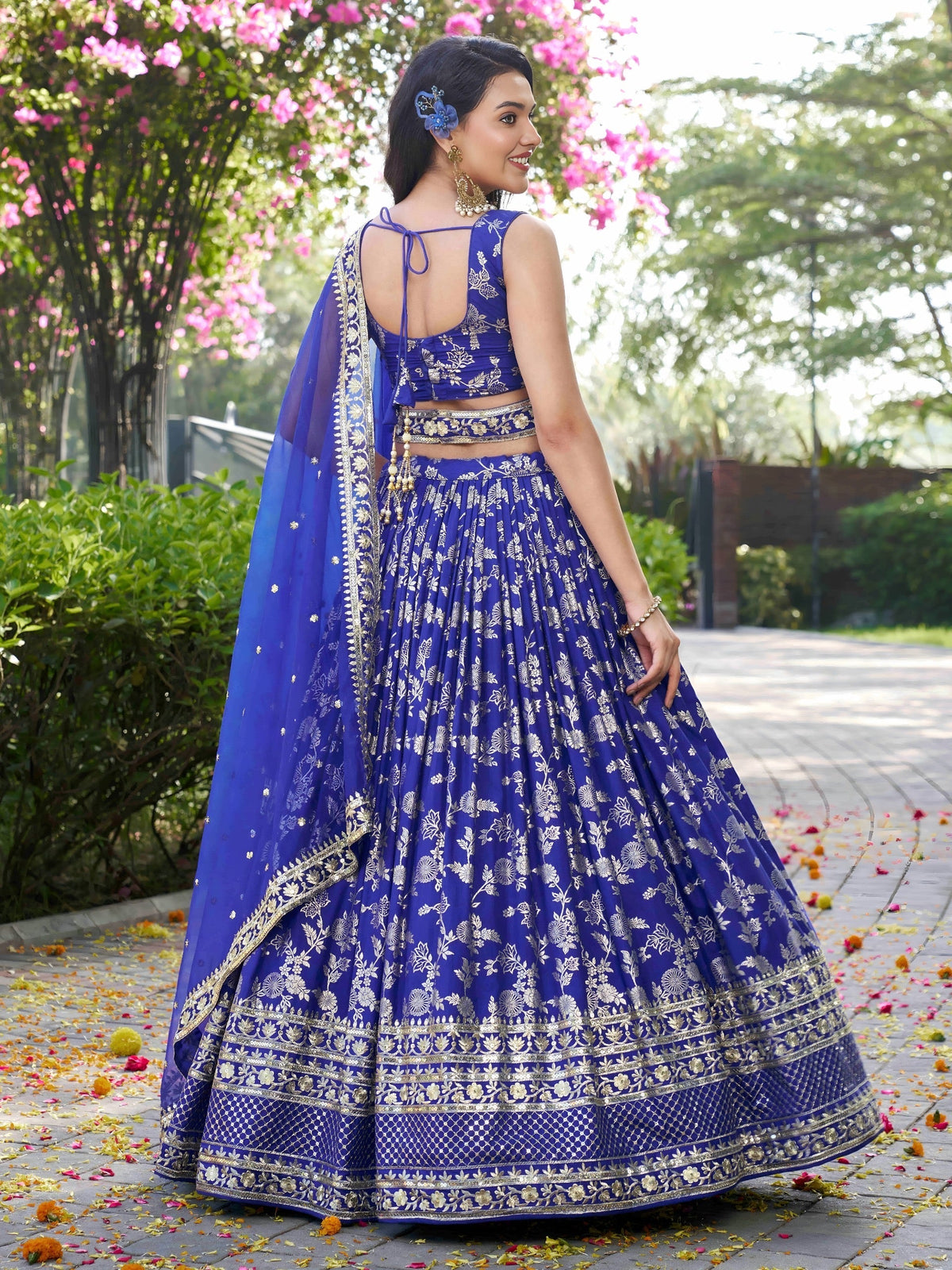 Royal Blue Botanical Gleam Lehenga Choli