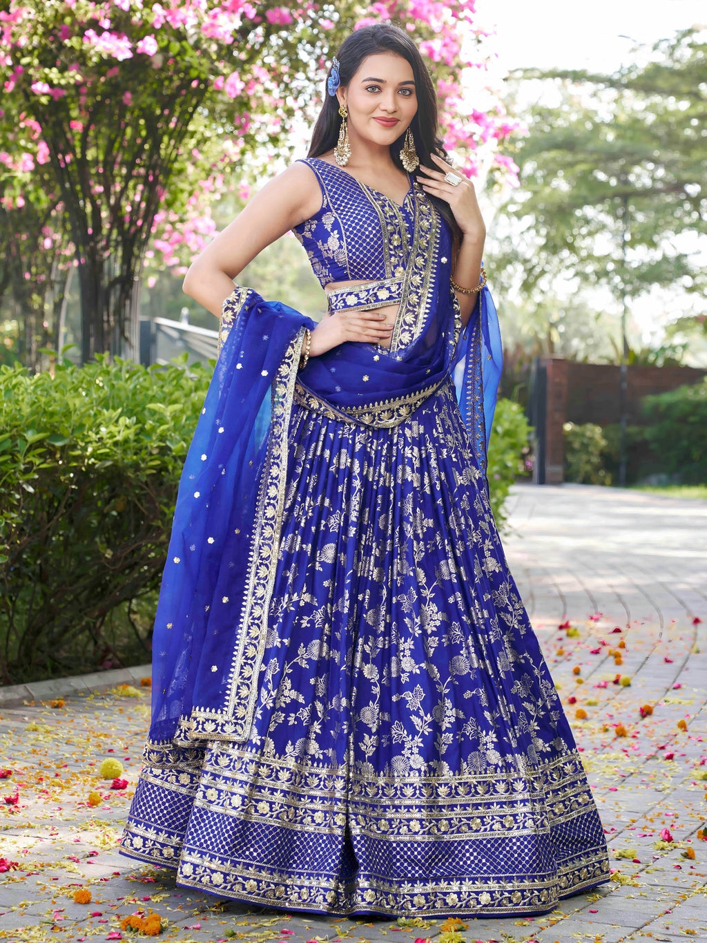 Royal Blue Botanical Gleam Lehenga Choli