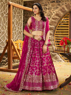 Rani Pink Floral Shimmer Lehenga Choli