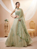 Pista Green Embellished Lehenga Choli