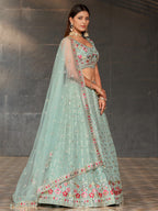 Aqua Blossom Sequin Lehenga | Sky Blue