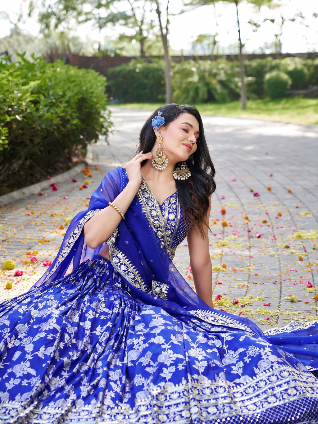Royal Blue Botanical Gleam Lehenga Choli