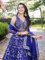Royal Blue Botanical Gleam Lehenga Choli