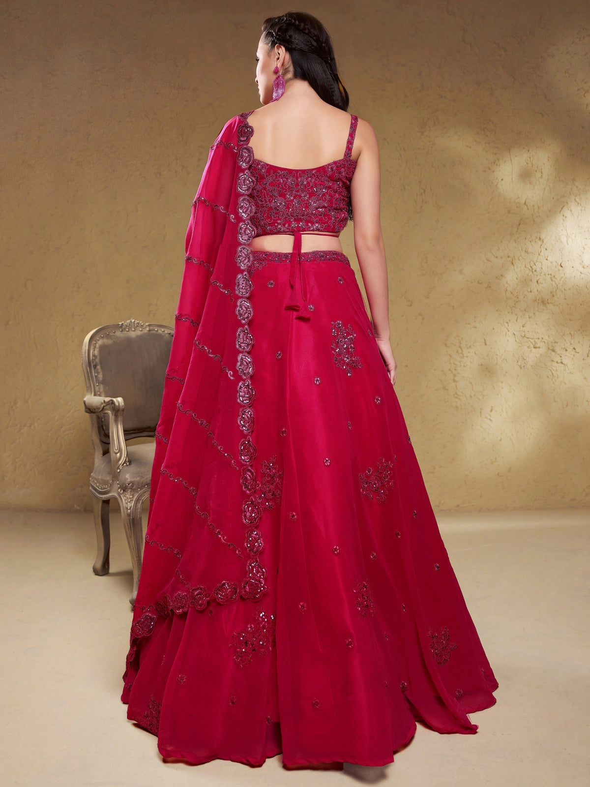 Raspberry Pink Sequin Lehenga Choli