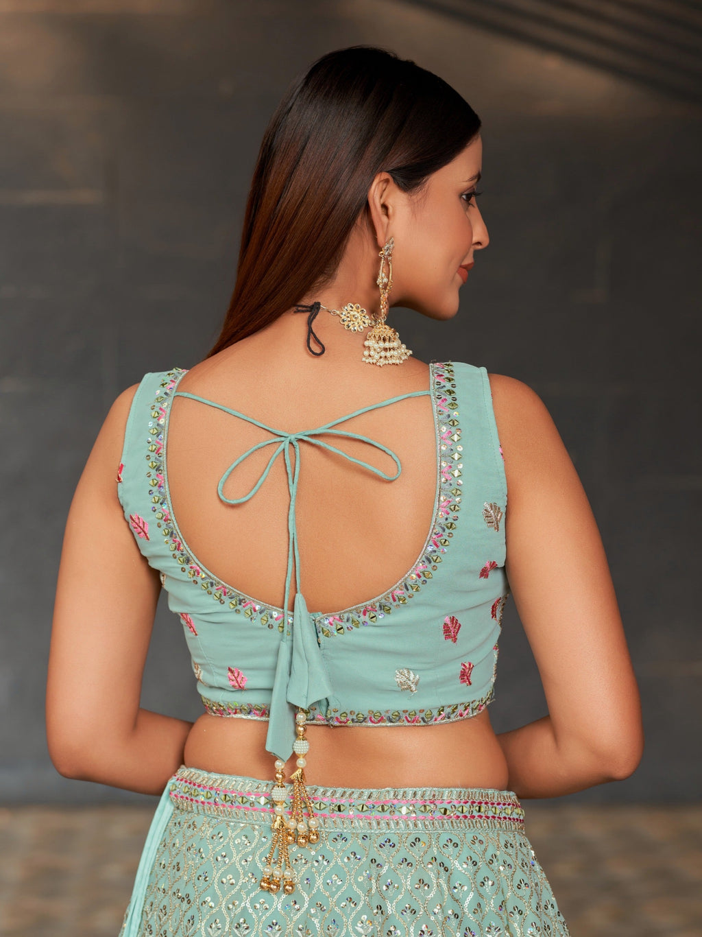 Aqua Blossom Sequin Lehenga | Sky Blue