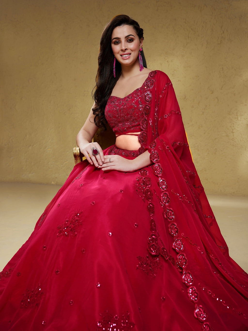 Raspberry Pink Sequin Lehenga Choli