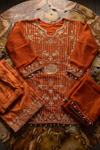 Sayuri Designer Jacquard Beads Collection D.No 10297-B - Rust Orange