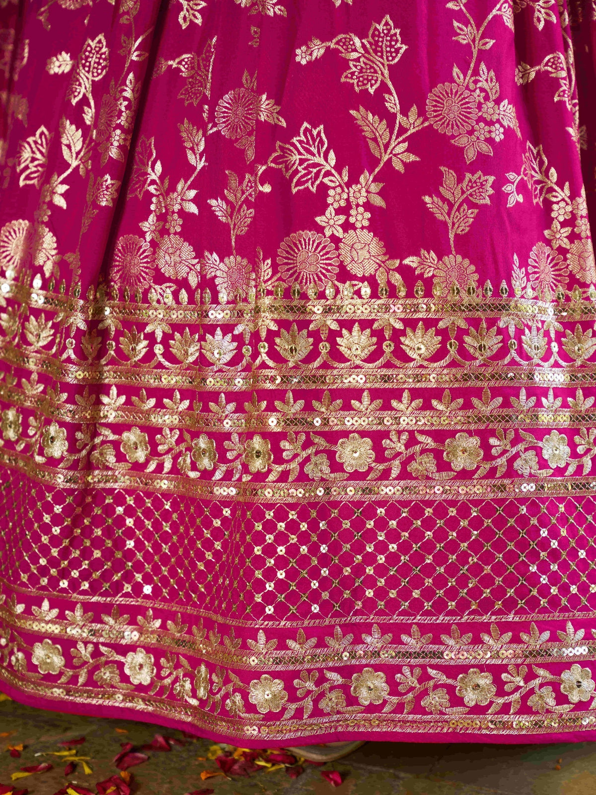 Rani Pink Floral Shimmer Lehenga Choli
