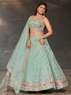 Aqua Blossom Sequin Lehenga | Sky Blue
