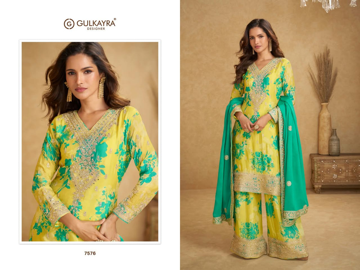 Gulkayra Designer Sofiya #7577 - Green & Pink Sharara Suit