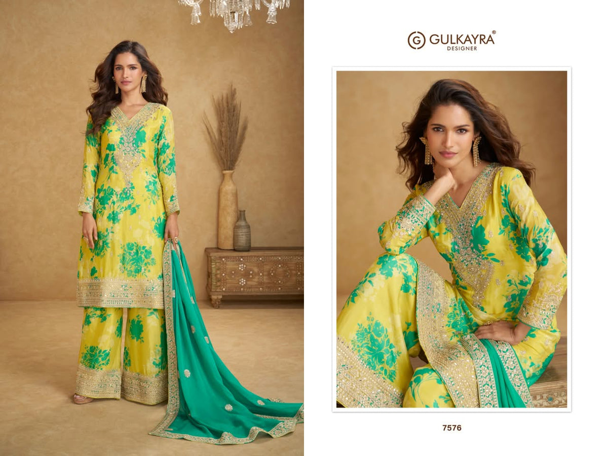 Gulkayra Designer Sofiya #7577 - Green & Pink Sharara Suit