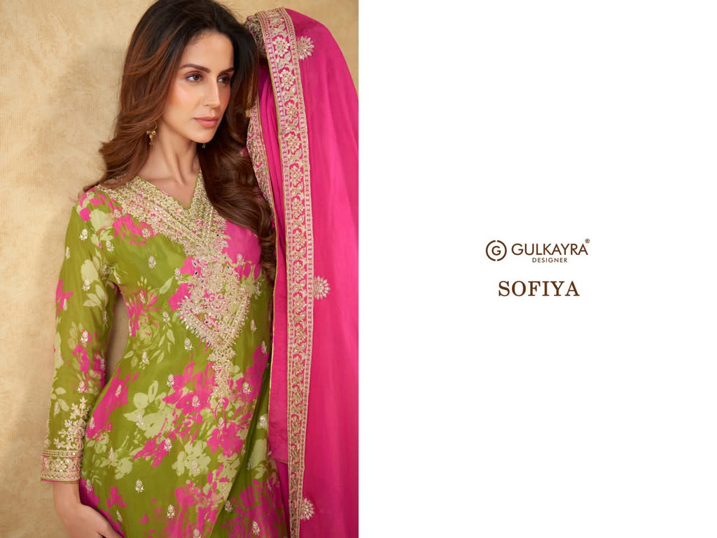 Gulkayra Designer Sofiya #7577 - Green & Pink Sharara Suit
