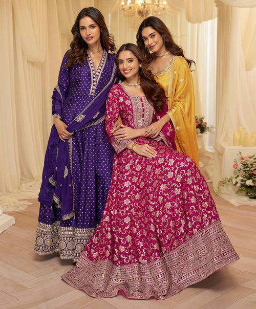 Aaradhana by Sayuri Jacquard Gown and Dupatta Set - full outfit view