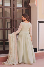 Light Green and Light Pink Georgette Chiffon Sequins Gown and Dupatta Set - drape and silhouette