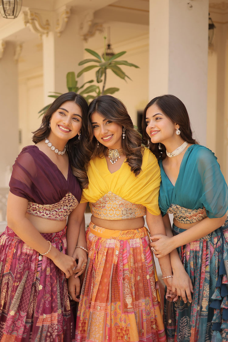 Indo Western Lehenga Choli Russian Silk Embroidery - full outfit view
