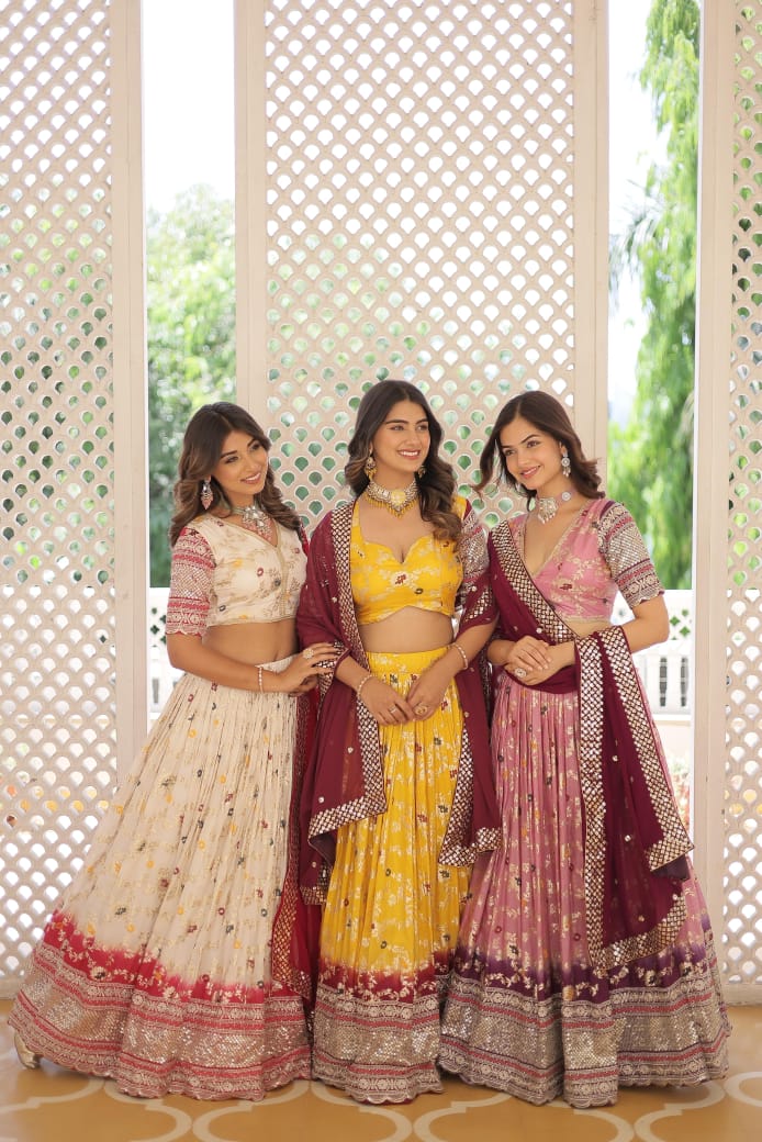 Multicolor Chiffon Georgette Sequins Lehenga Choli - full outfit view