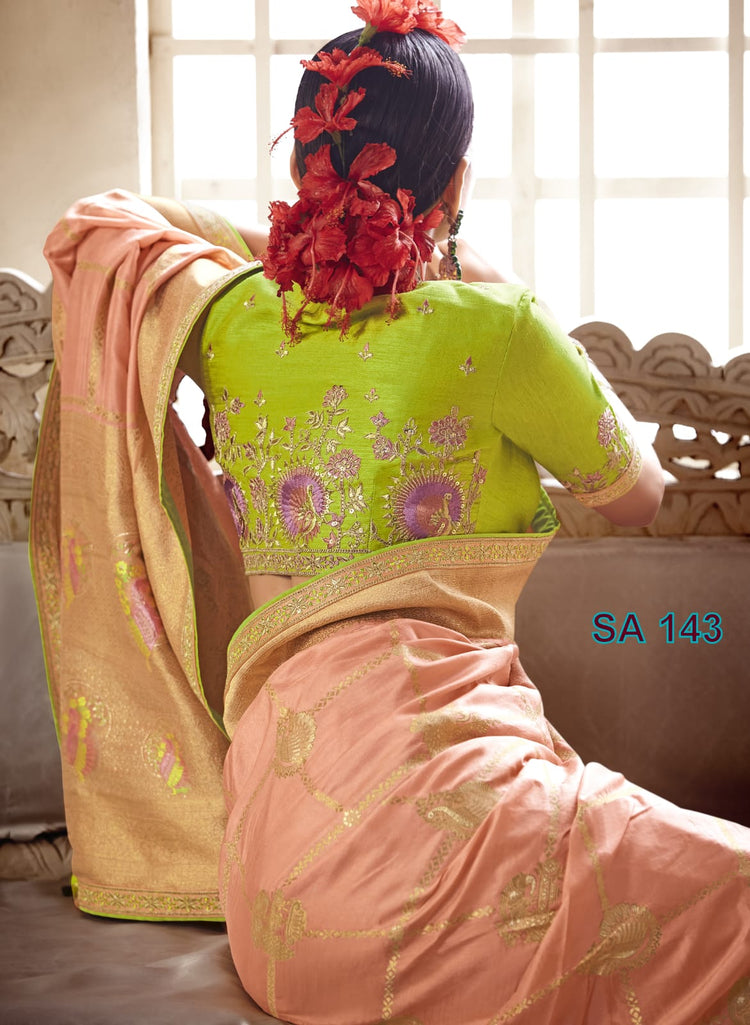 Multicolor Sindhuri ~ Meenakari by Kimora Dola Silk Embroidery Designer Blouse - full outfit view