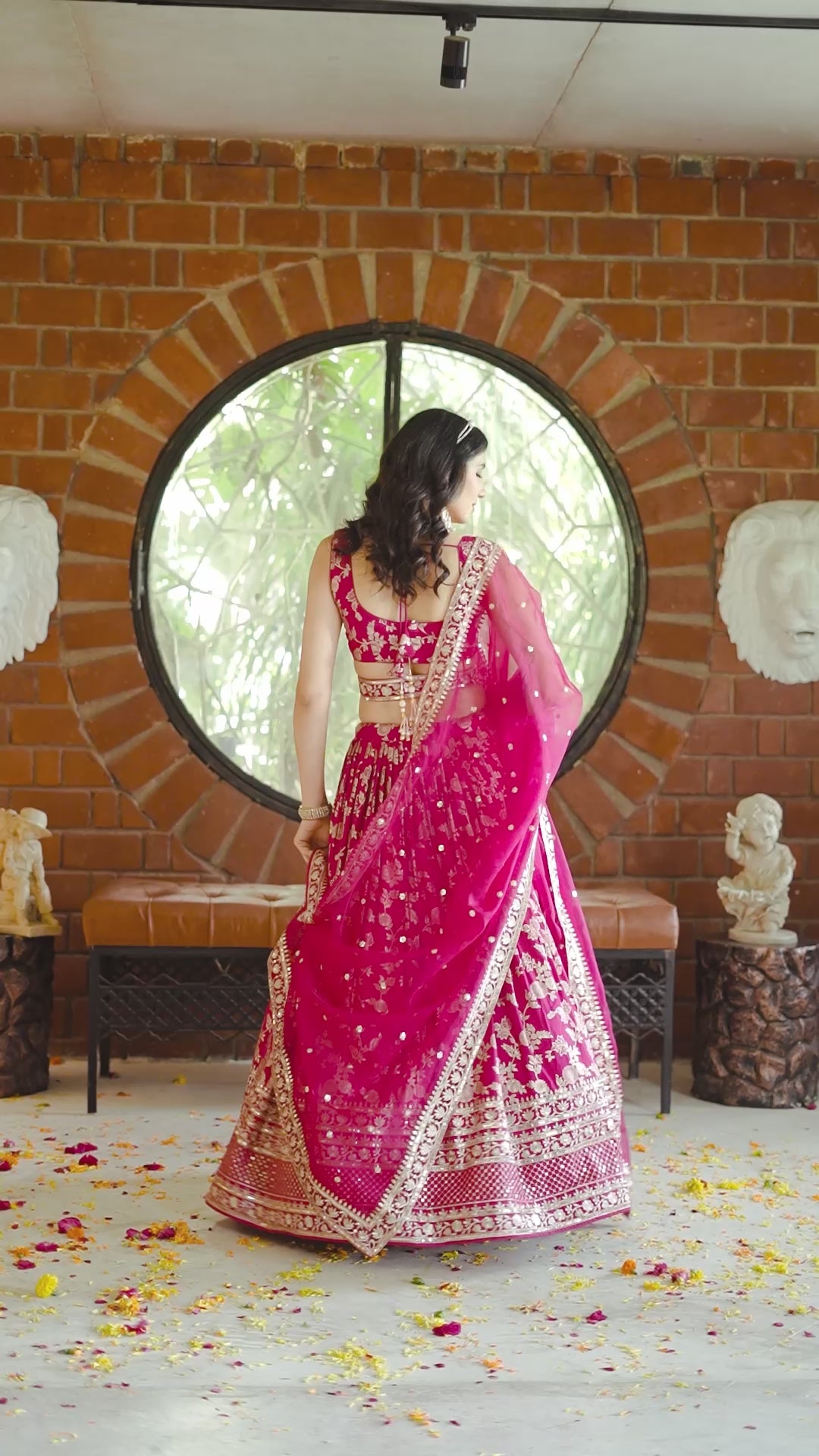 Rani Pink Floral Shimmer Lehenga Choli