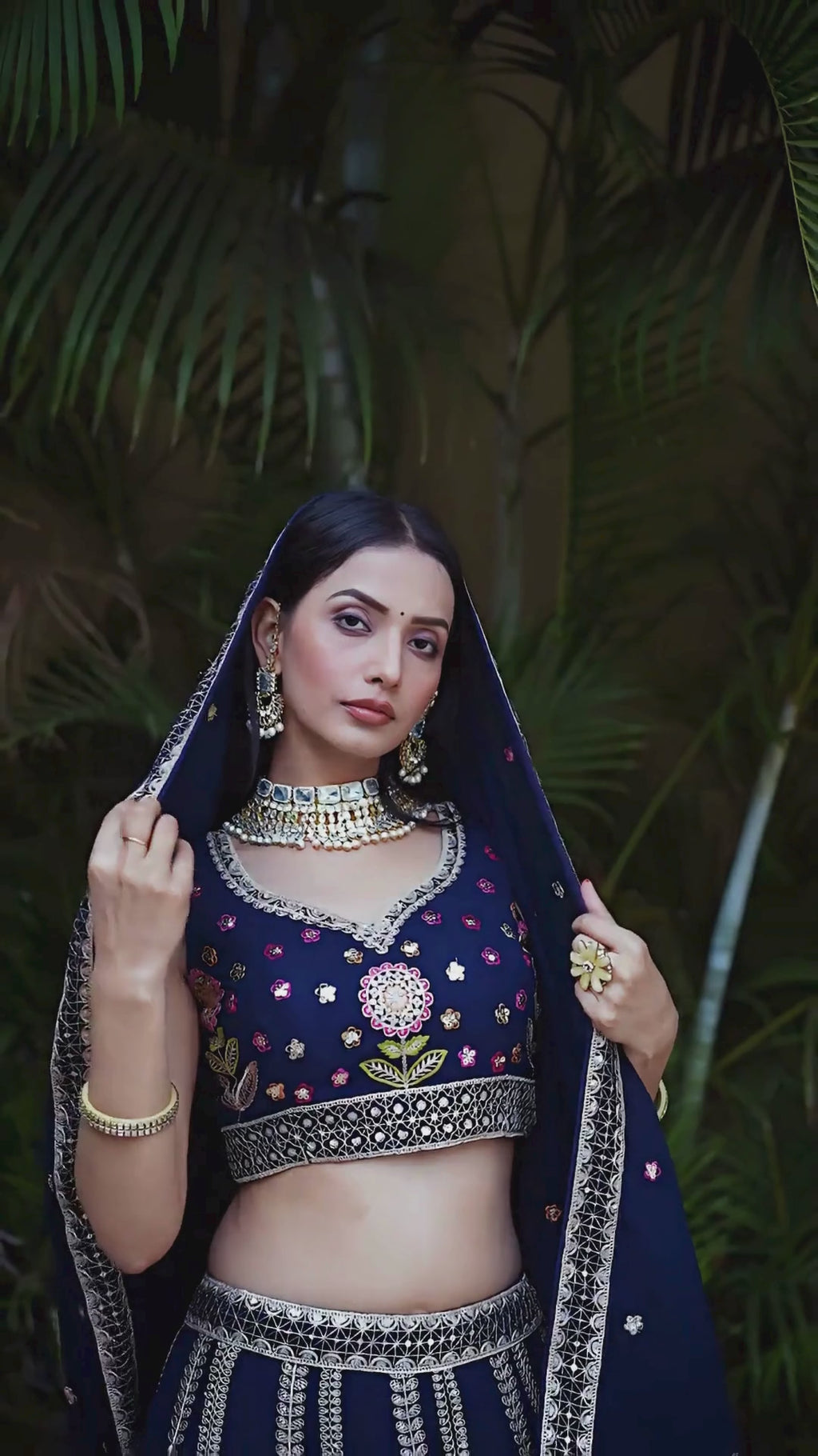 Royal Blue Botanical Gleam Lehenga Choli