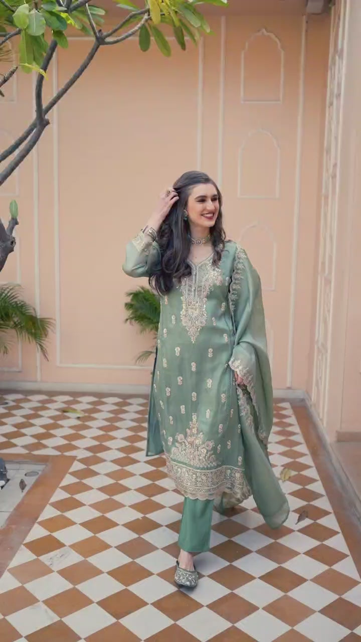 Embroidered Silk Salwar Kameez Set product video | Desi Clothing USA