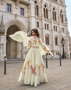 Silk Stitched Dress Set - front view | Desi Clothing USA