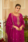 Embroidered Chinnon Salwar Kameez Set - front view | Desi Clothing USA