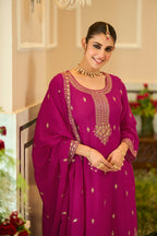 Embroidered Chinnon Salwar Kameez Set - front view | Desi Clothing USA