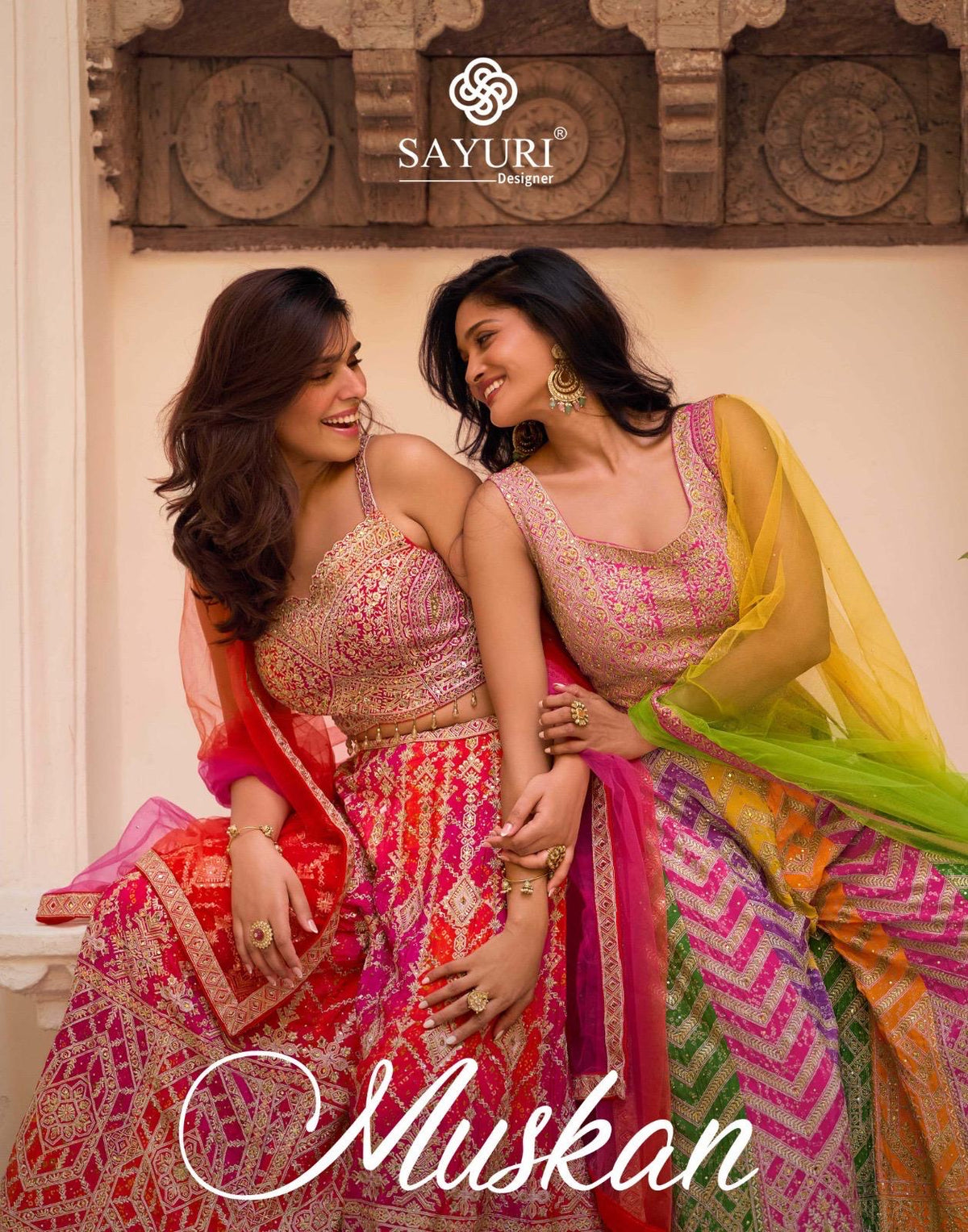 Silk Stitched Dress Set - front view | Desi Clothing USA