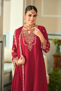 Embroidered Chinnon Salwar Kameez Set - front view | Desi Clothing USA