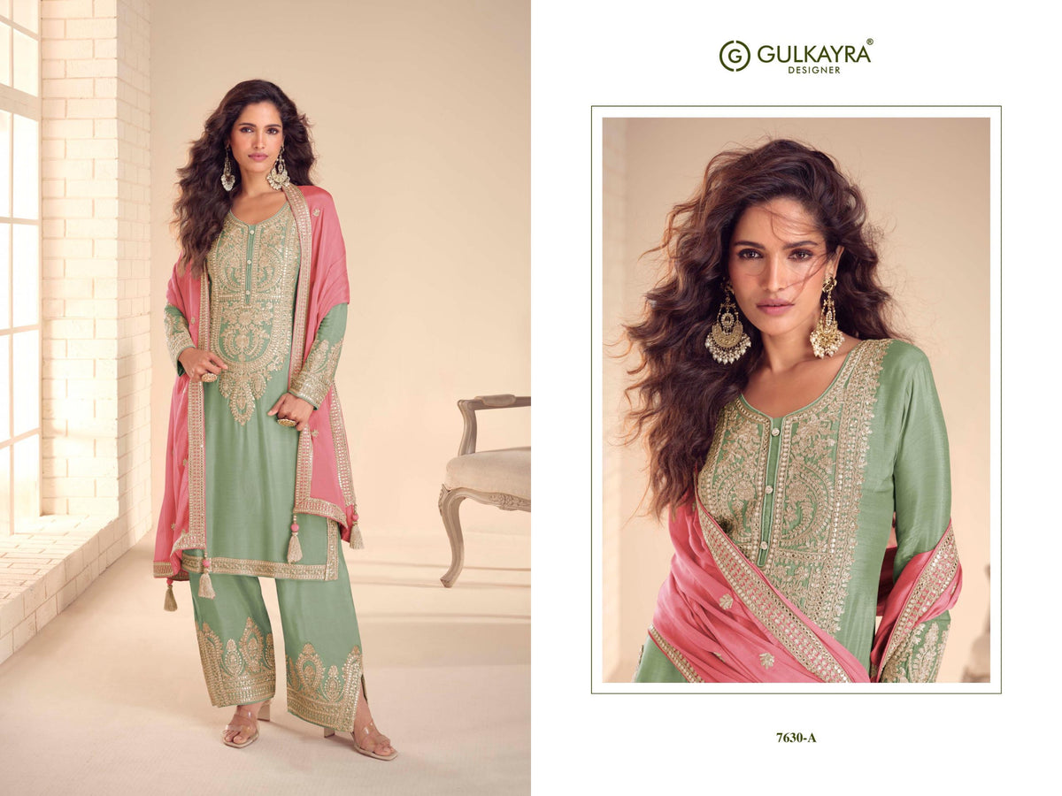 Embroidered Chinnon Salwar Kameez Set - front view | Desi Clothing USA