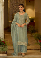 Duppta- Salsa with embroidery work - front view | Desi Clothing USA