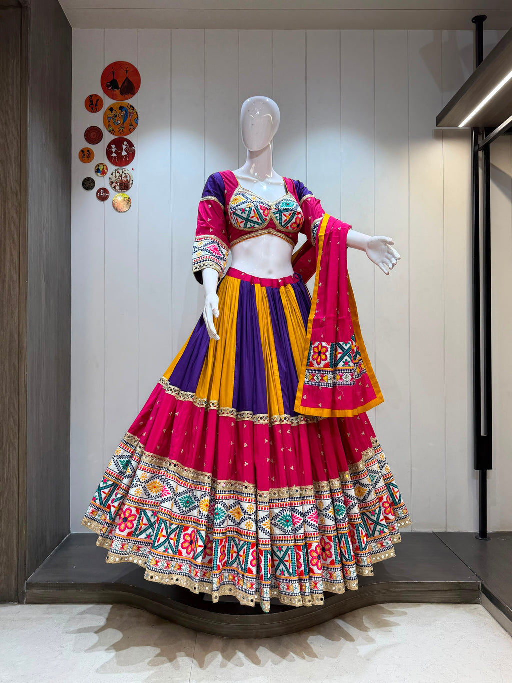 Silk Stitched Dress Set - fabric and embroidery detail | Desi Clothing USA