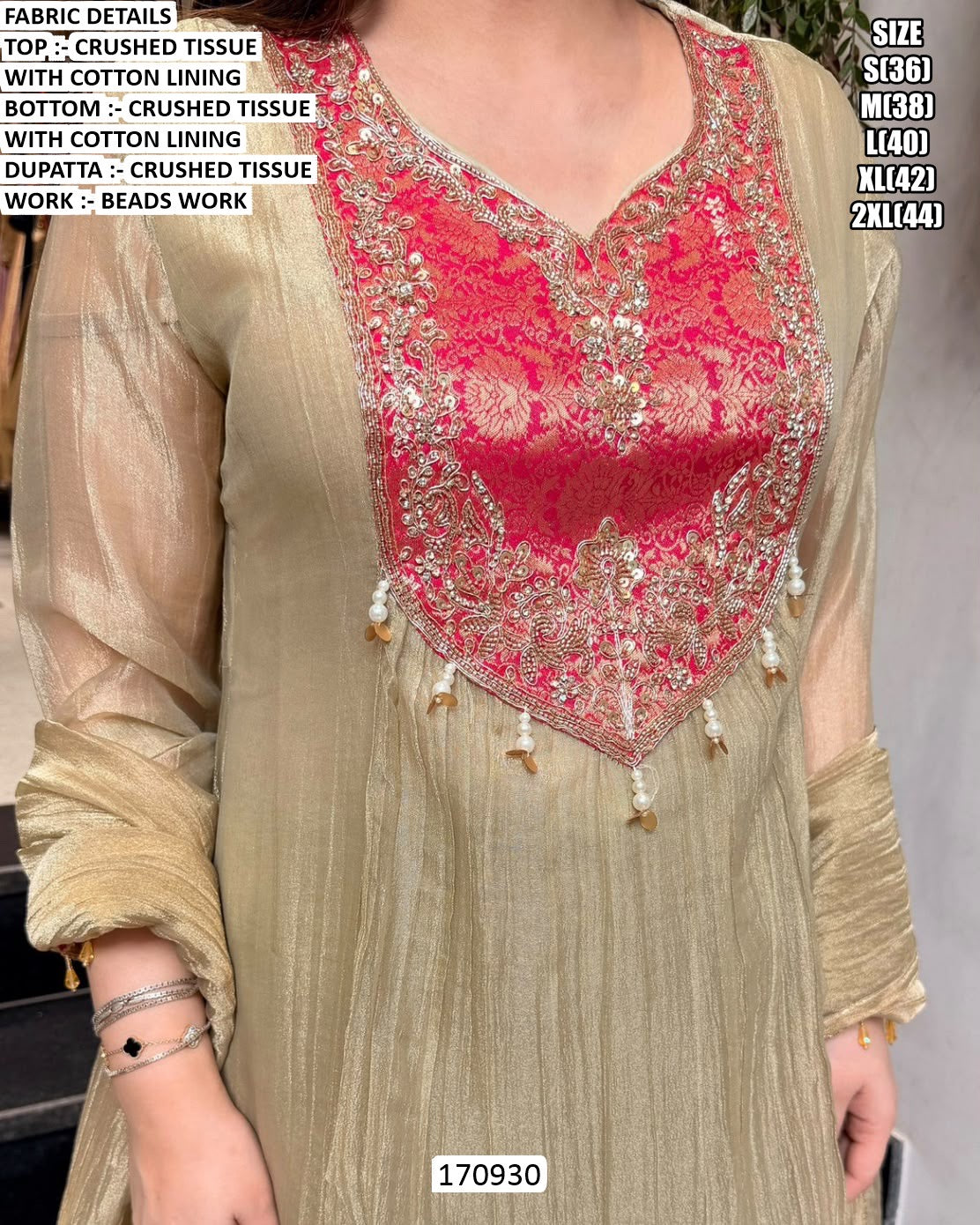 170930 – 3 Piece Premium Collection - fabric and embroidery detail | Desi Clothing USA