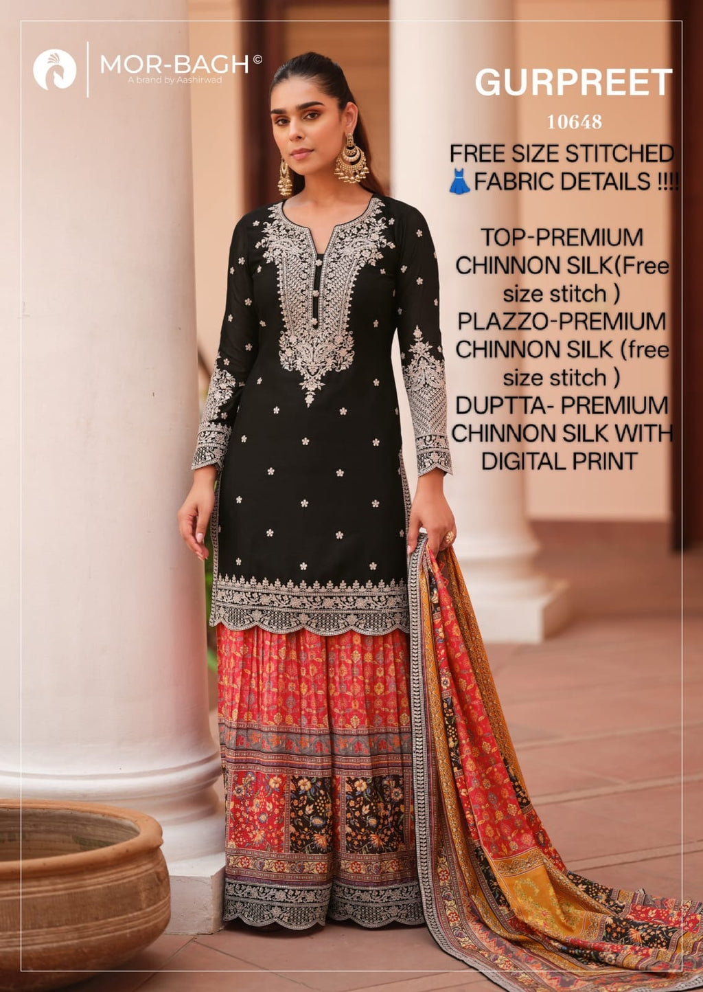 AASHIRWAD CREATION PRESENT NEW FREE SIZE STITCHED CATLOG - fabric and embroidery detail | Desi Clothing USA