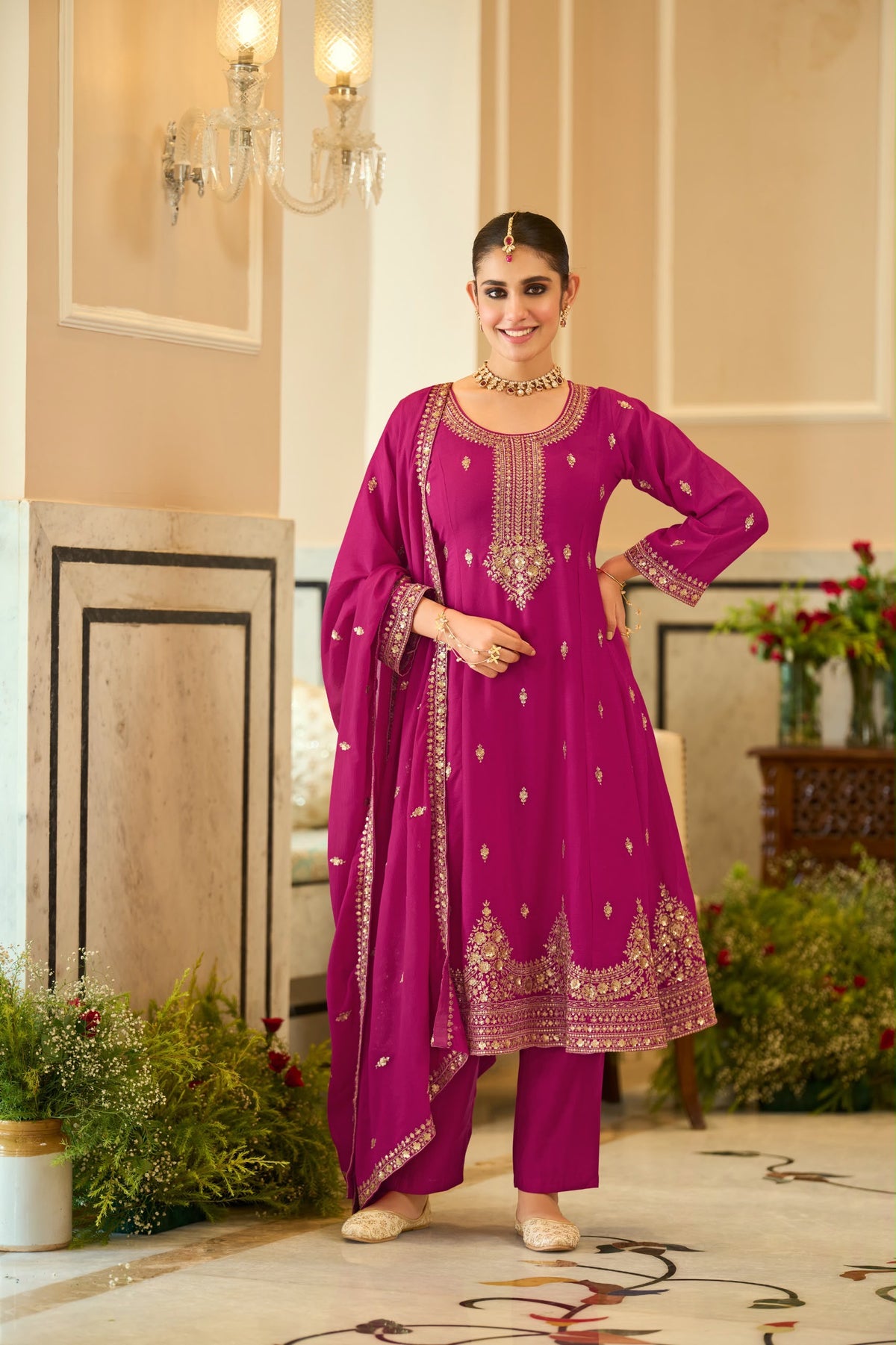 Embroidered Chinnon Salwar Kameez Set - alternate view | Desi Clothing USA