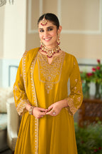 Embroidered Chinnon Salwar Kameez Set - fabric and embroidery detail | Desi Clothing USA