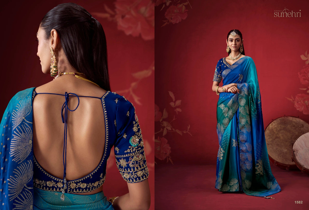 Designer Indian Saree - fabric and embroidery detail | Desi Clothing USA