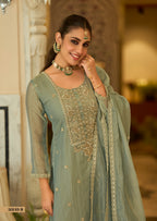Duppta- Salsa with embroidery work - full-length view | Desi Clothing USA