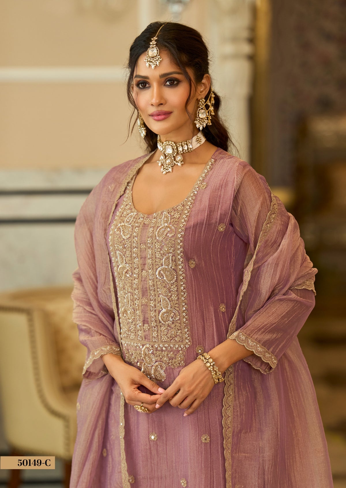 Duppta- Salsa with embroidery work - full-length view | Desi Clothing USA