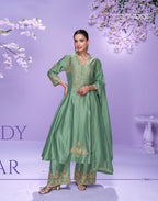 Silk Salwar Kameez Set - fabric and embroidery detail | Desi Clothing USA