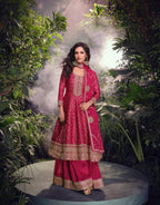 Silk Stitched Dress Set - fabric and embroidery detail | Desi Clothing USA