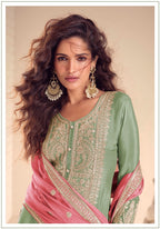 Embroidered Chinnon Salwar Kameez Set - full-length view | Desi Clothing USA