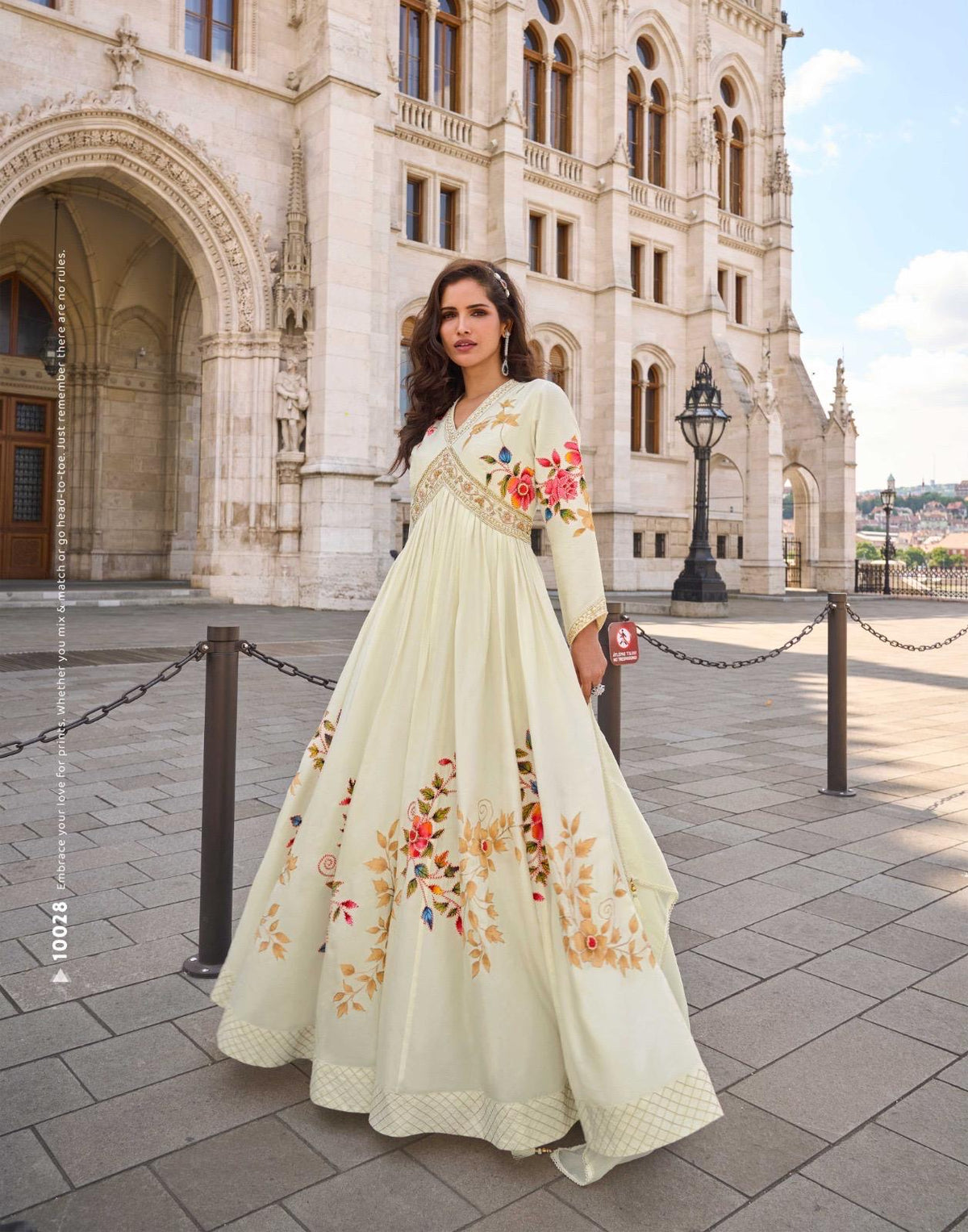 Silk Stitched Dress Set - fabric and embroidery detail | Desi Clothing USA