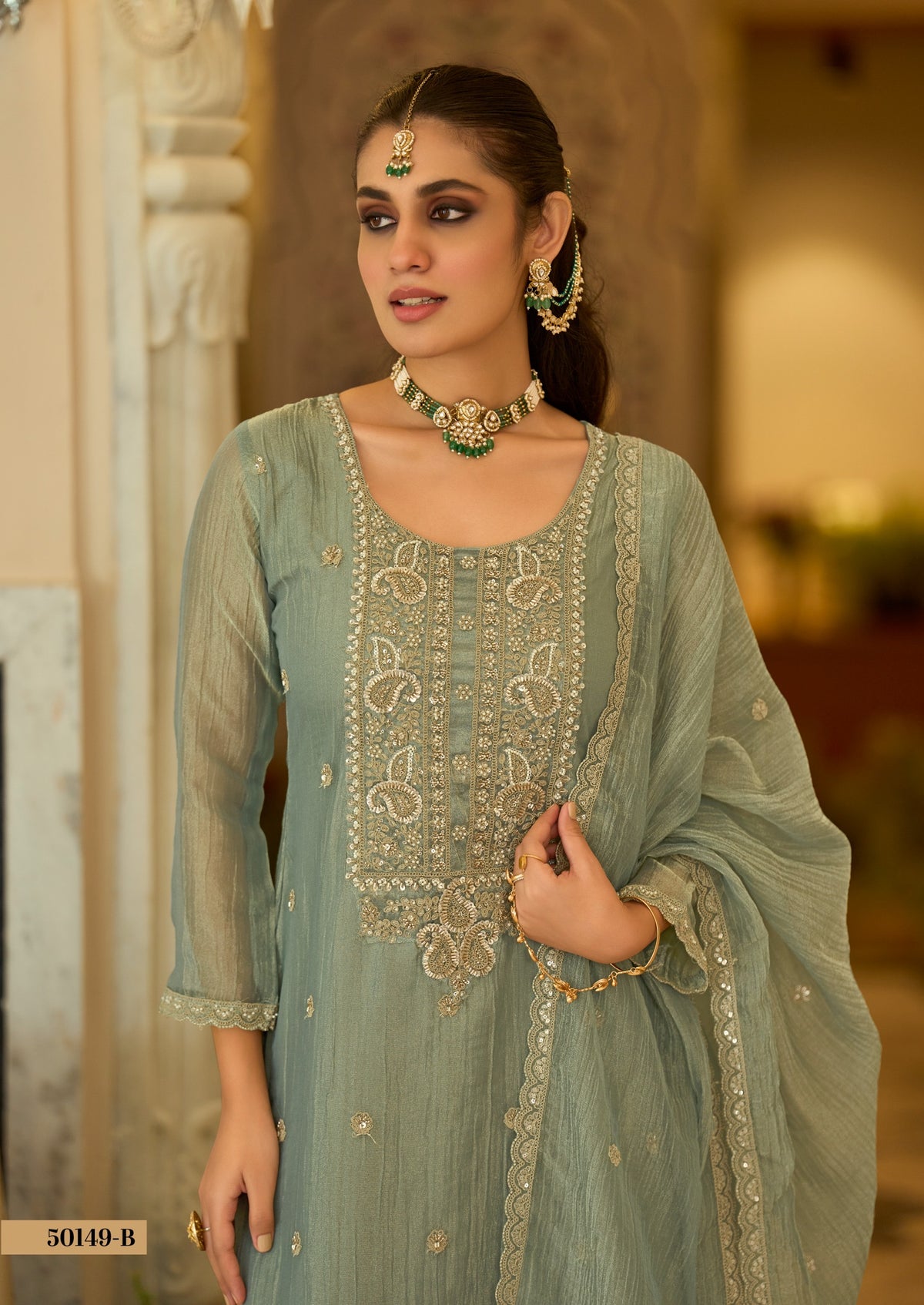 Duppta- Salsa with embroidery work - back view | Desi Clothing USA