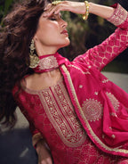 Silk Stitched Dress Set - full-length view | Desi Clothing USA