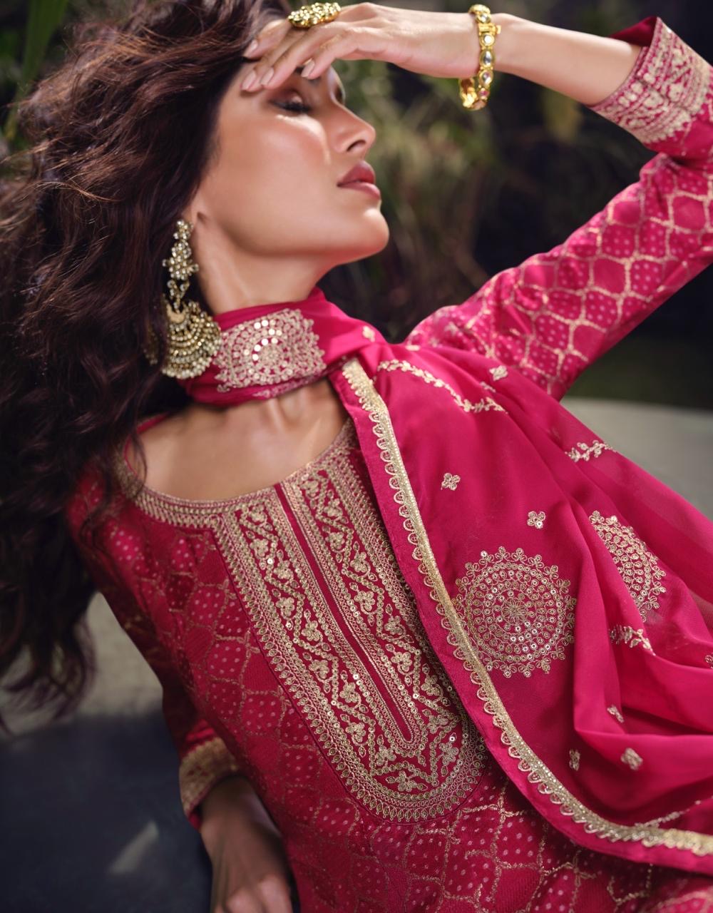 Silk Stitched Dress Set - full-length view | Desi Clothing USA