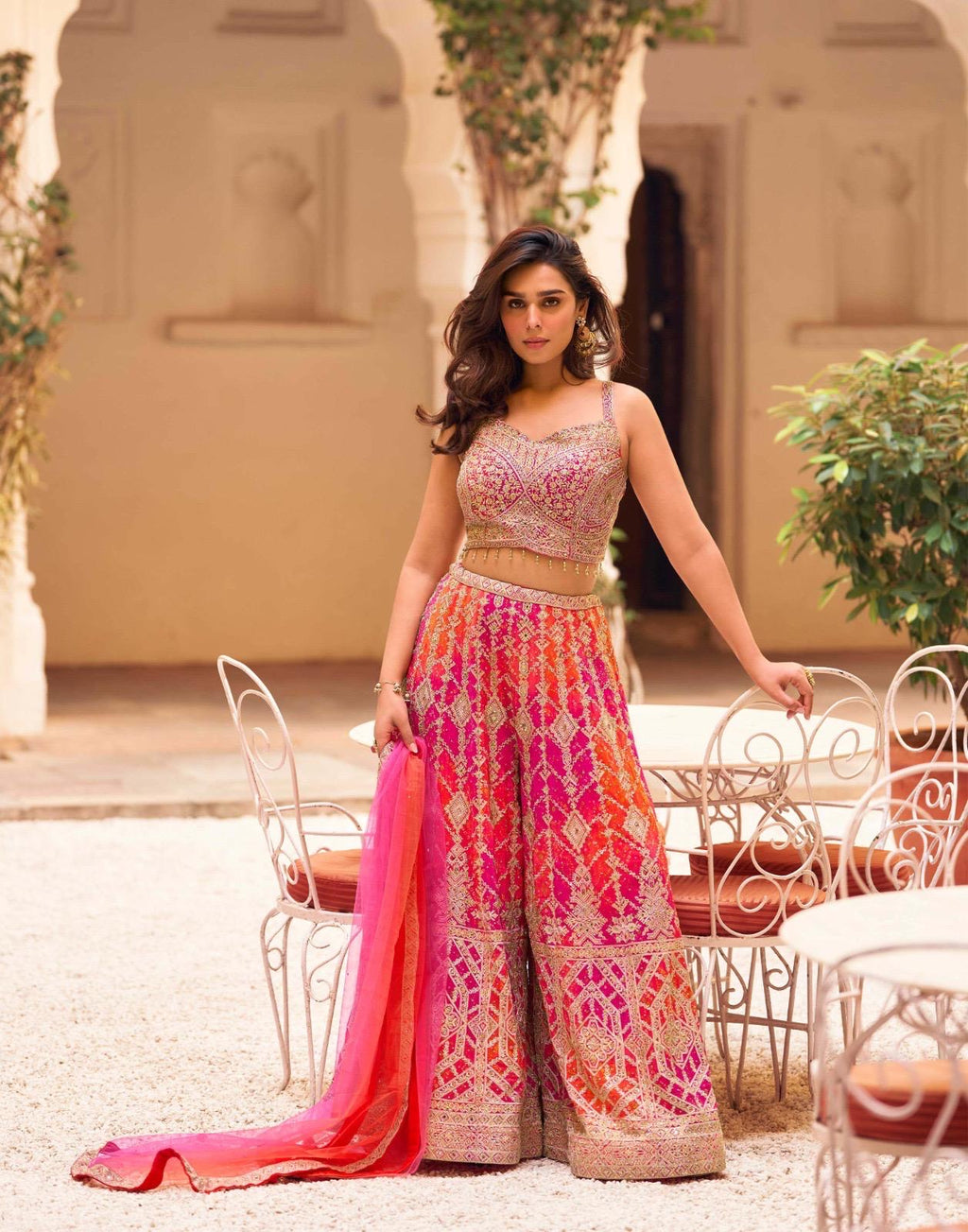 Silk Stitched Dress Set - back view | Desi Clothing USA